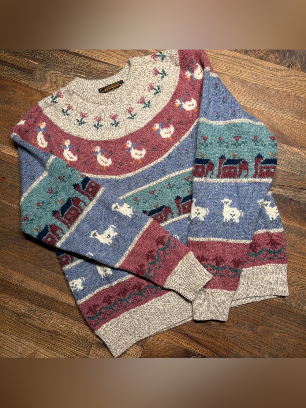 Vintage 1989 Wool Blend Eddie Bauer Goose Floral Crewneck Sweatshirt